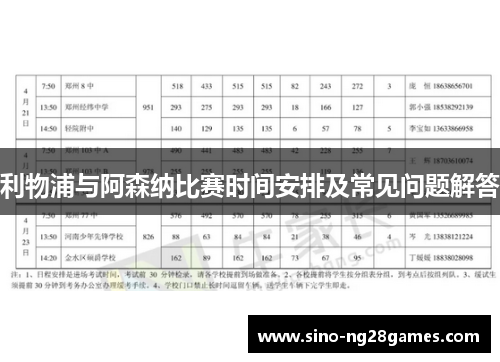 利物浦与阿森纳比赛时间安排及常见问题解答