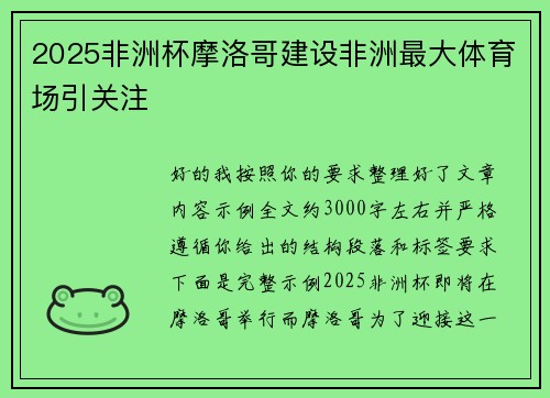 2025非洲杯摩洛哥建设非洲最大体育场引关注
